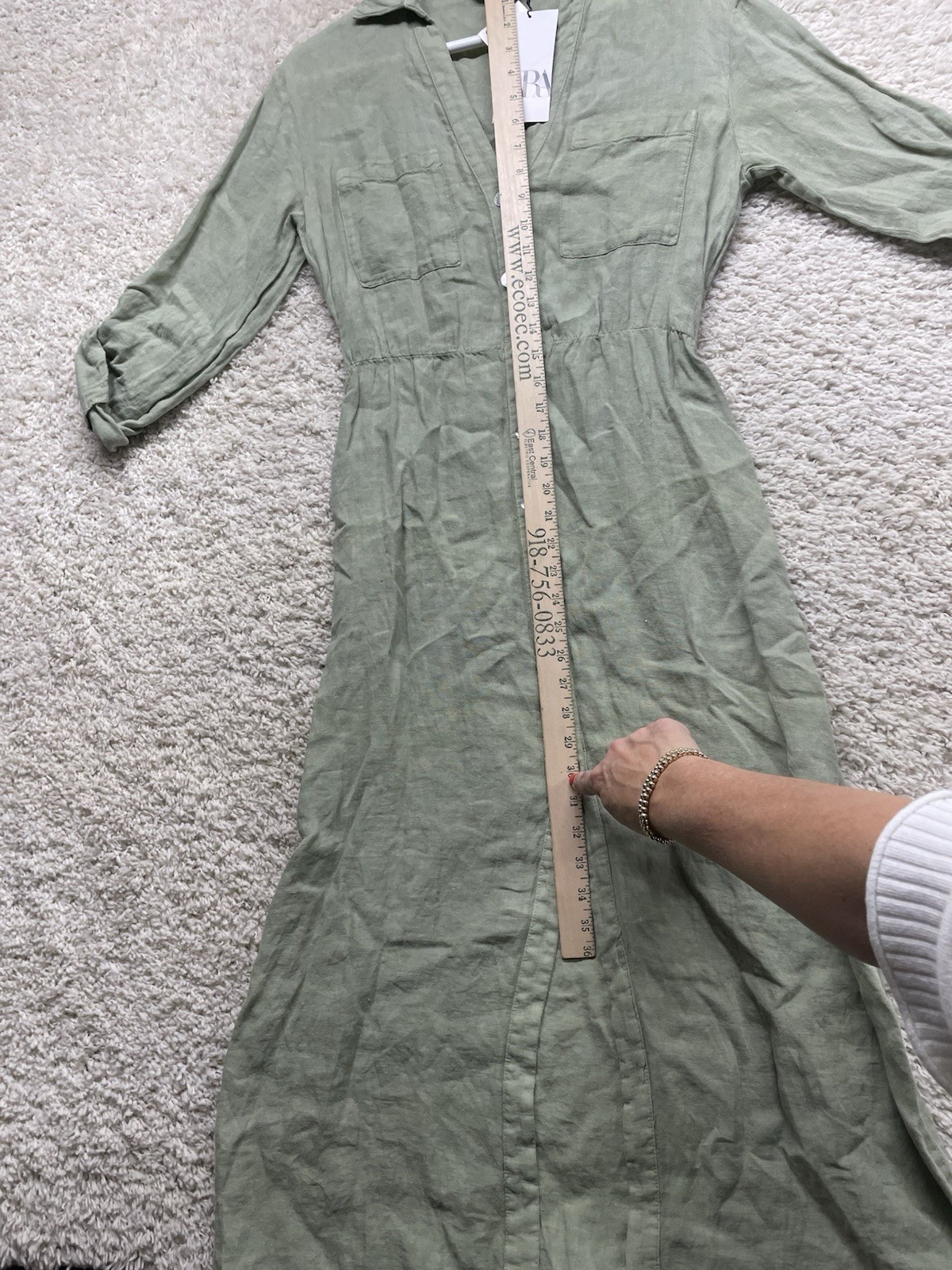 Zara Linen Button Front Khaki Green Shirt Dress Women’s Small *NEW*