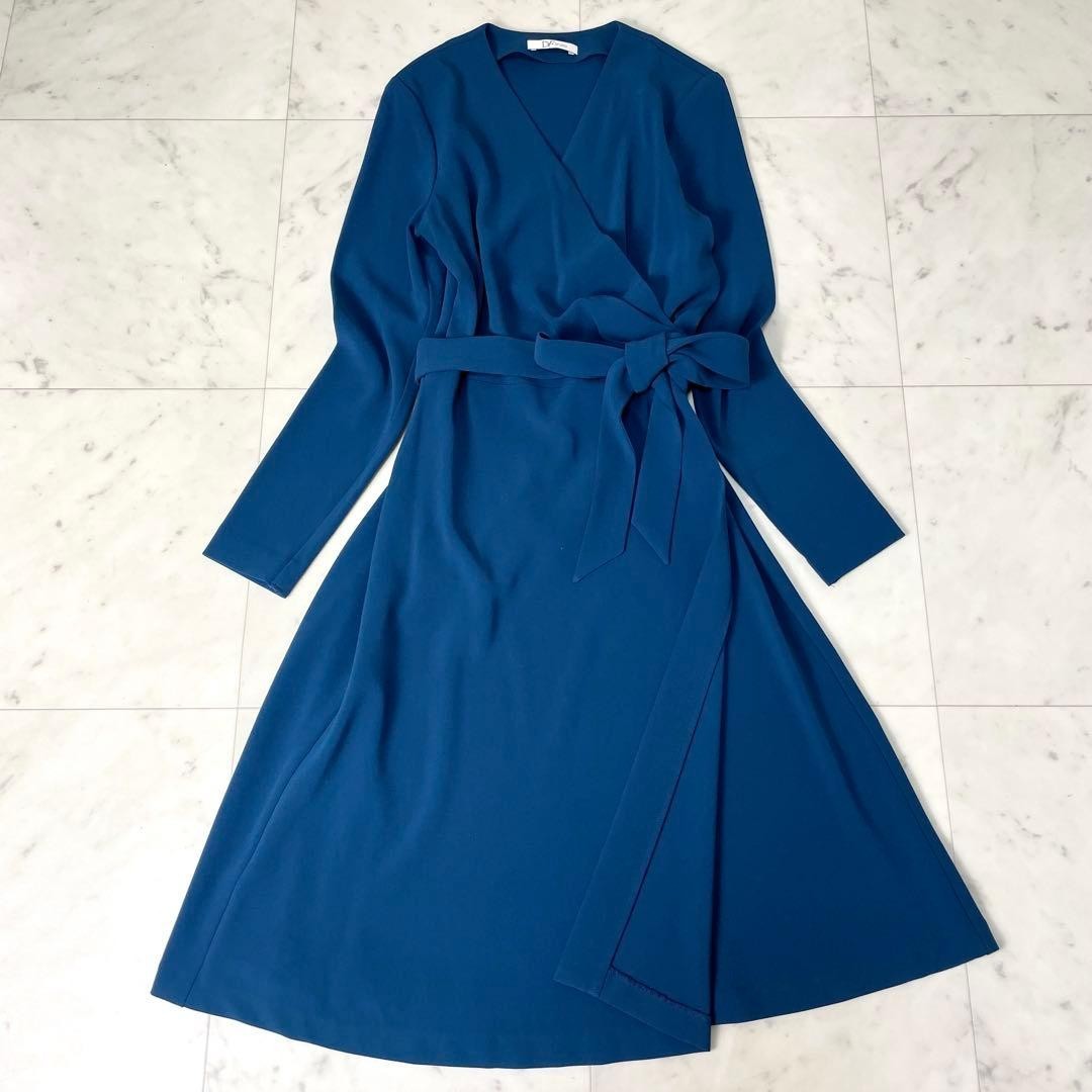Diane von Furstenberg DVF Blue Collared Wrap Dress Size 2 Made in Japan
