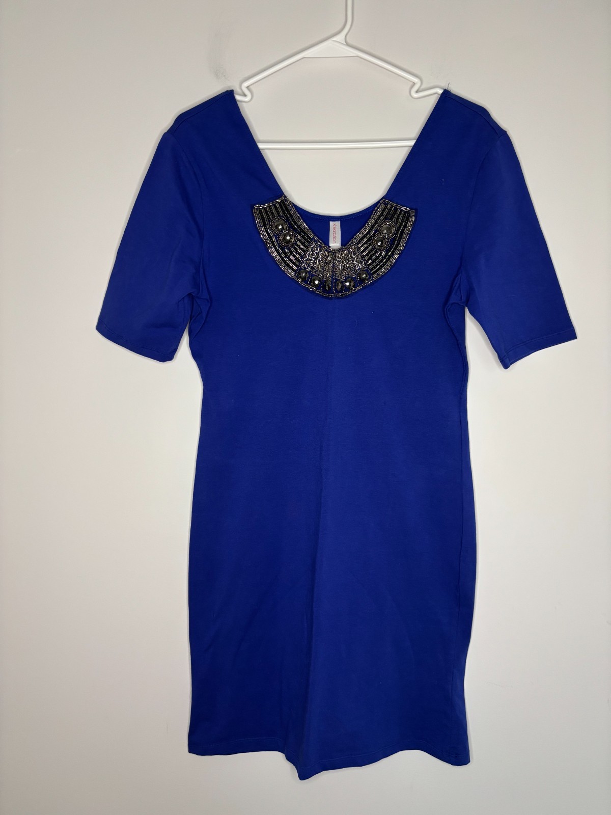 XHILARATION NEW Body Con Dress Womens XL Royal Beading Egypt V-Neck Short Sleeve