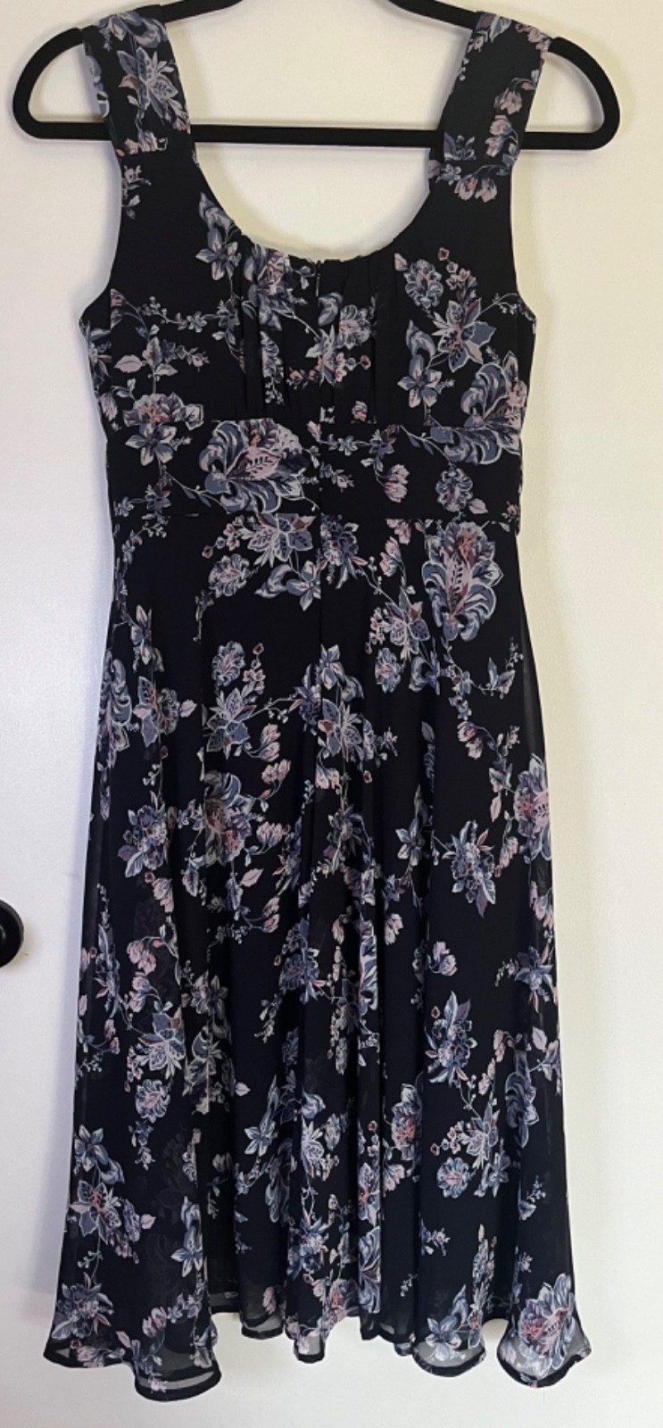 Roz & Ali Gorgeous Navy Floral Chiffon Midi Dress Size 4 Flowy Romantic Fairy