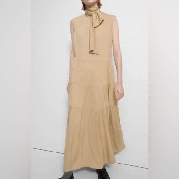Theory Project Tiered Georgette Maxi Dress In Wheat Size 4