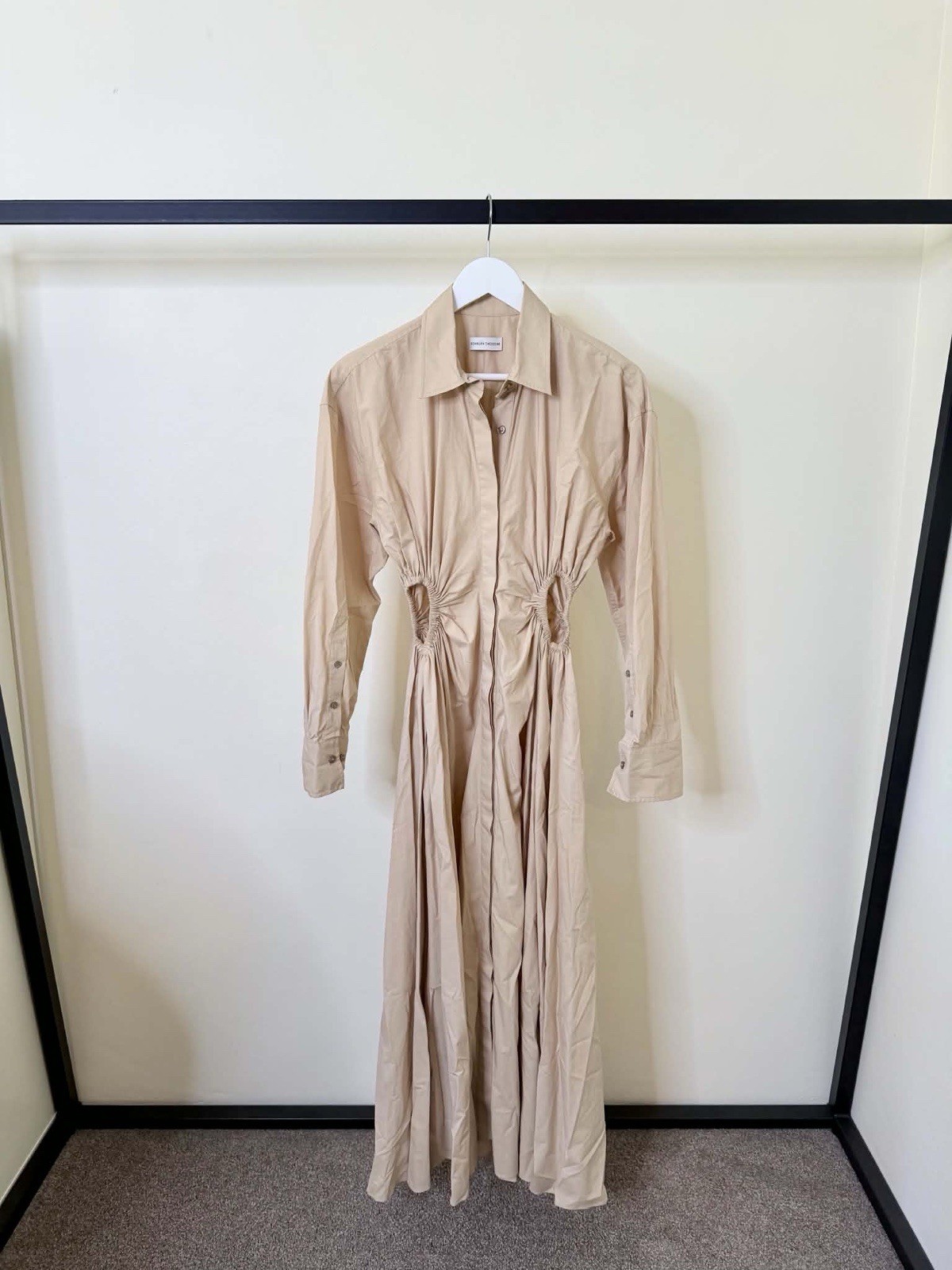 Scanlan Theodore Parachute Cotton Cut Out Shirt Dress Beige Midi Size 8