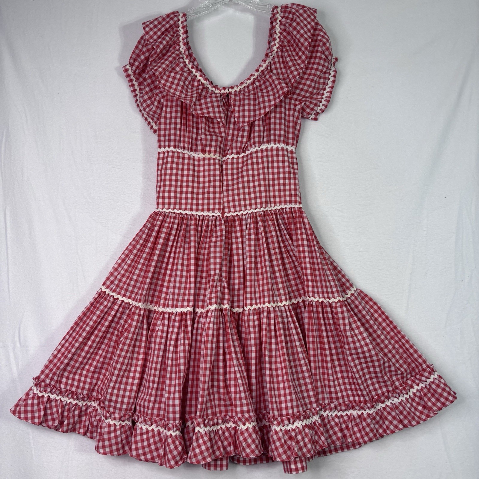 VTG Red White Gingham Square Dance Dress Prairie Rockabilly handmade full skirt