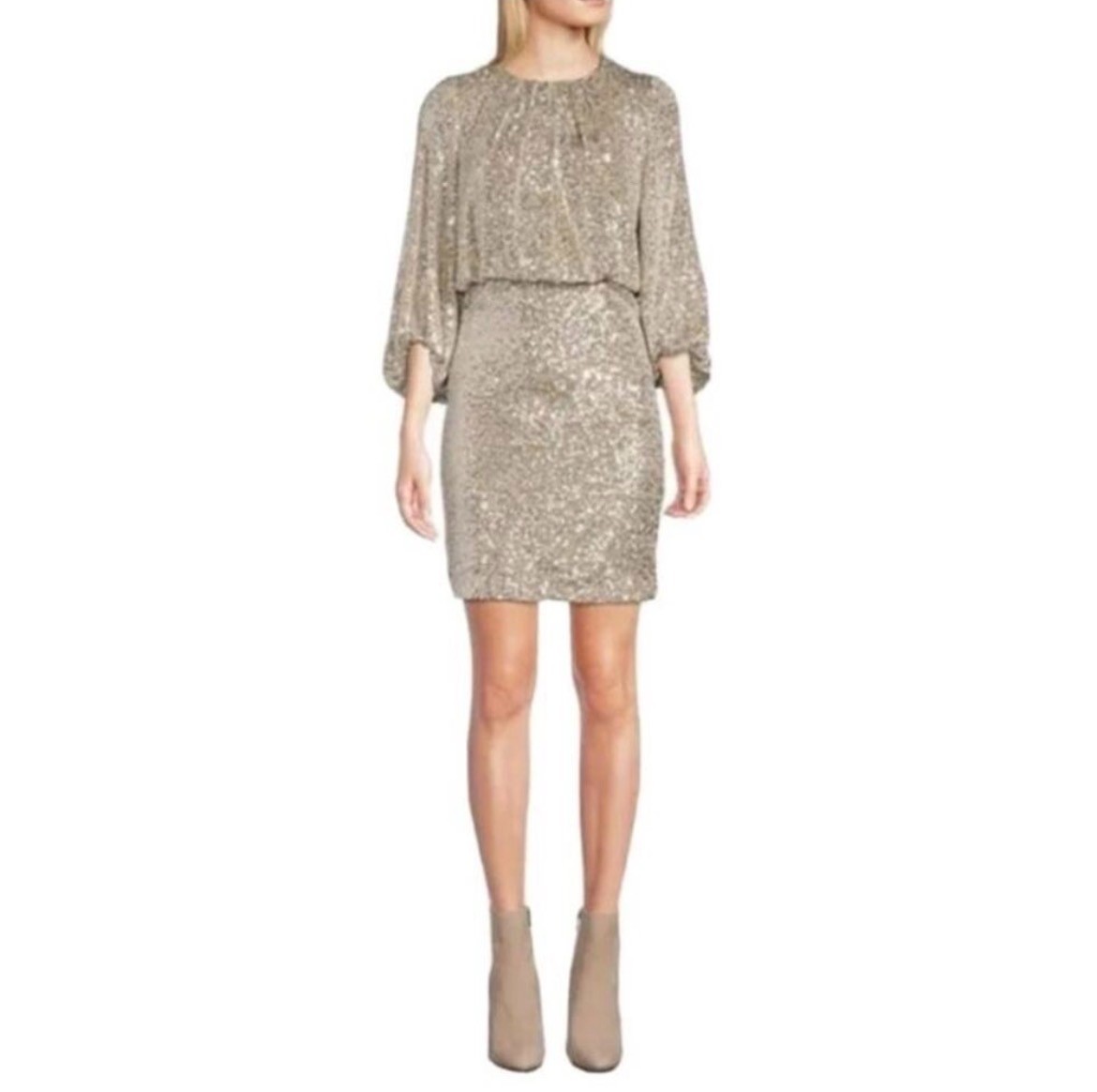 Vince Camuto Champagne Sequin Sheath Dress Women’s Size 10 Sleeveless Party