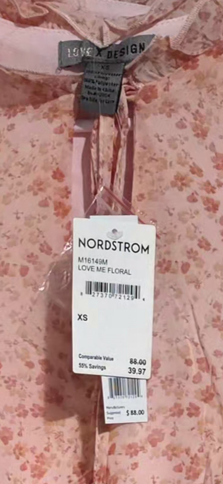 Love X Design Floral Long Sleeve Mini Dress NWT Women’s Pink Nordstrom