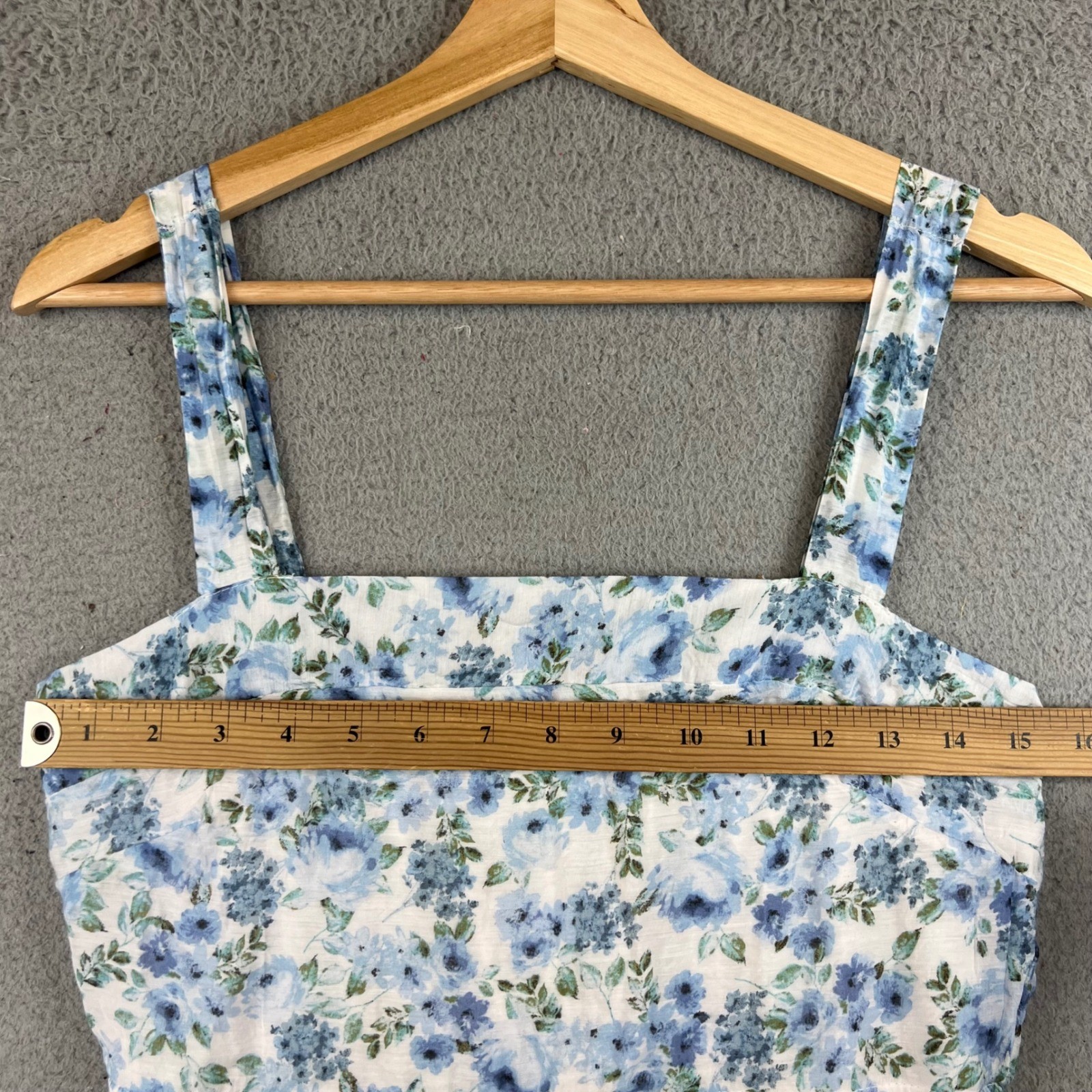 By The River Blue Floral Tiered Midi Dress Womens Medium Smocked Back Lined