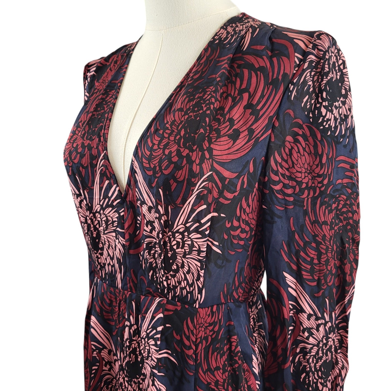 A.L.C. Size 4 RTR Bailey 100% Silk Midi Dress V-Neck Front Slit Floral Print