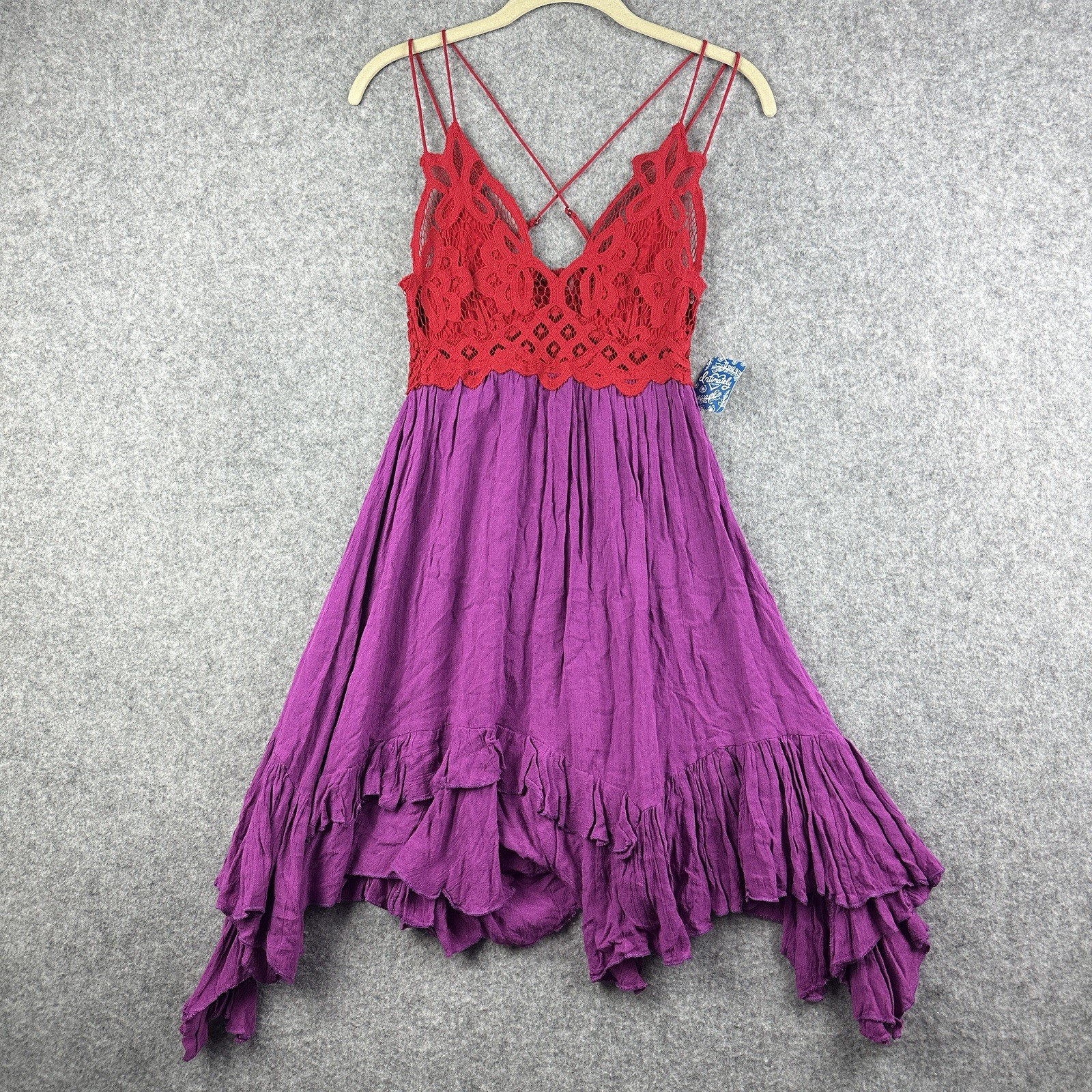 Free People Adella Lace Slip Dress Womens XS Lipstick Combo Purple Red Boho NEW