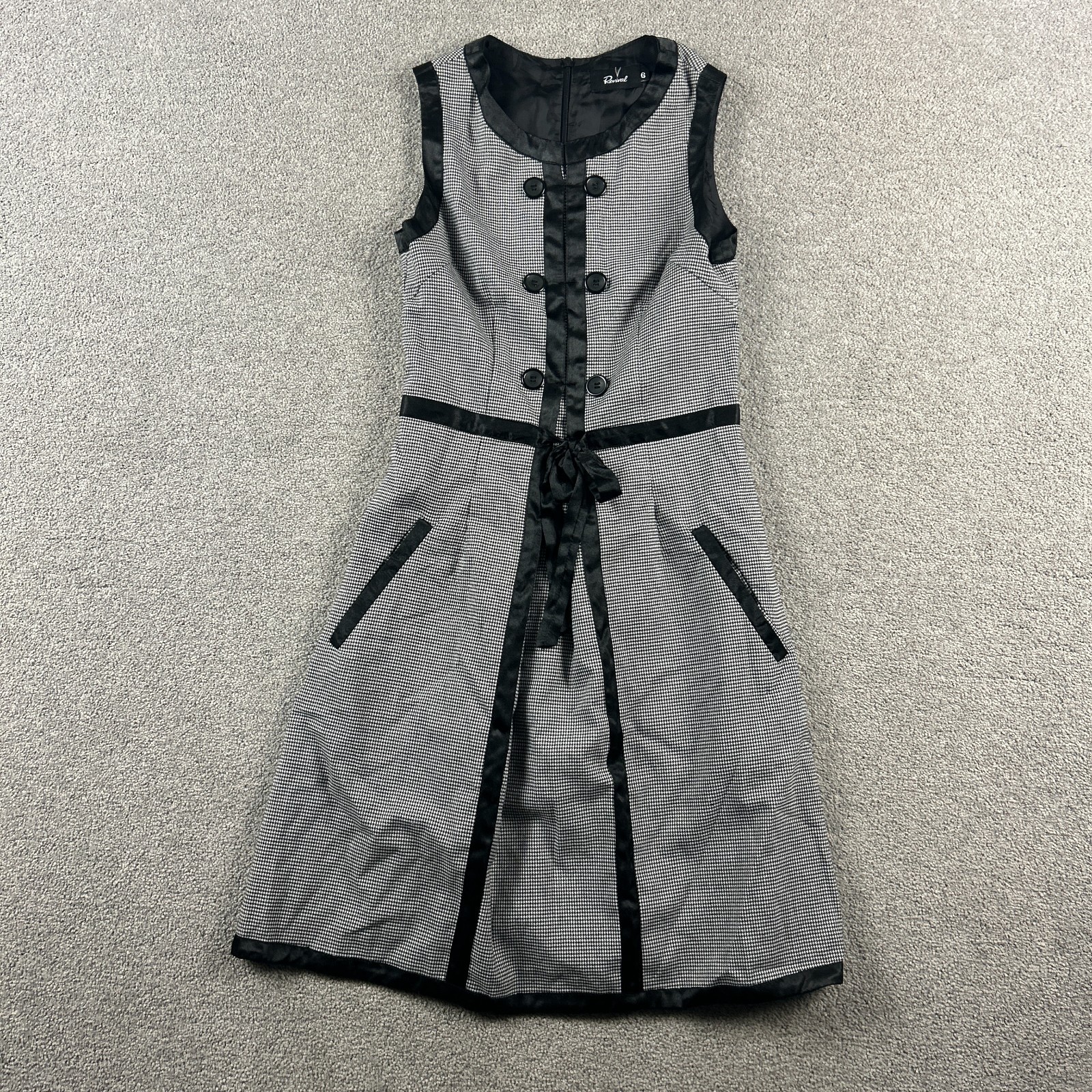 Revival Women’s Dress Size 6 Black White Houndstooth Contrast Trim Retro Mod