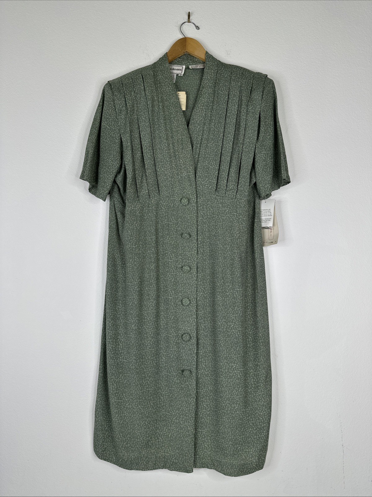 VTG Karin Stevens Printed Button Front Midi Dress Womens Size 18 Green NEW DS