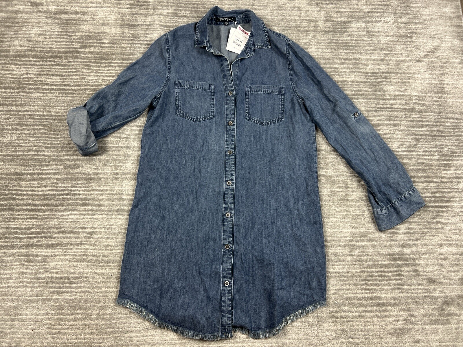 Velvet Heart Dress Small 100% Tencel Chambray Shirt Roll Tab Sleeve Pockets NWT