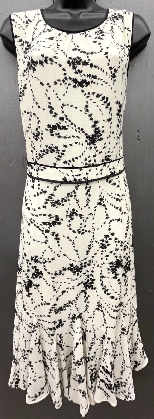 Talbots Dress 12 Ivory Cream Black Sleeveless Ruffle Stretch Preppy Sophisticate