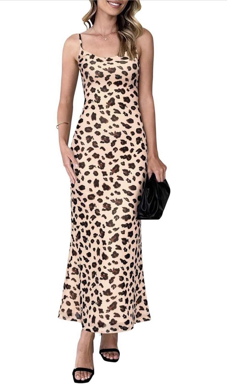 PRETTYGARDEN Leopard Apricot Cowl Neck Backless Bodycon Maxi Dress XS