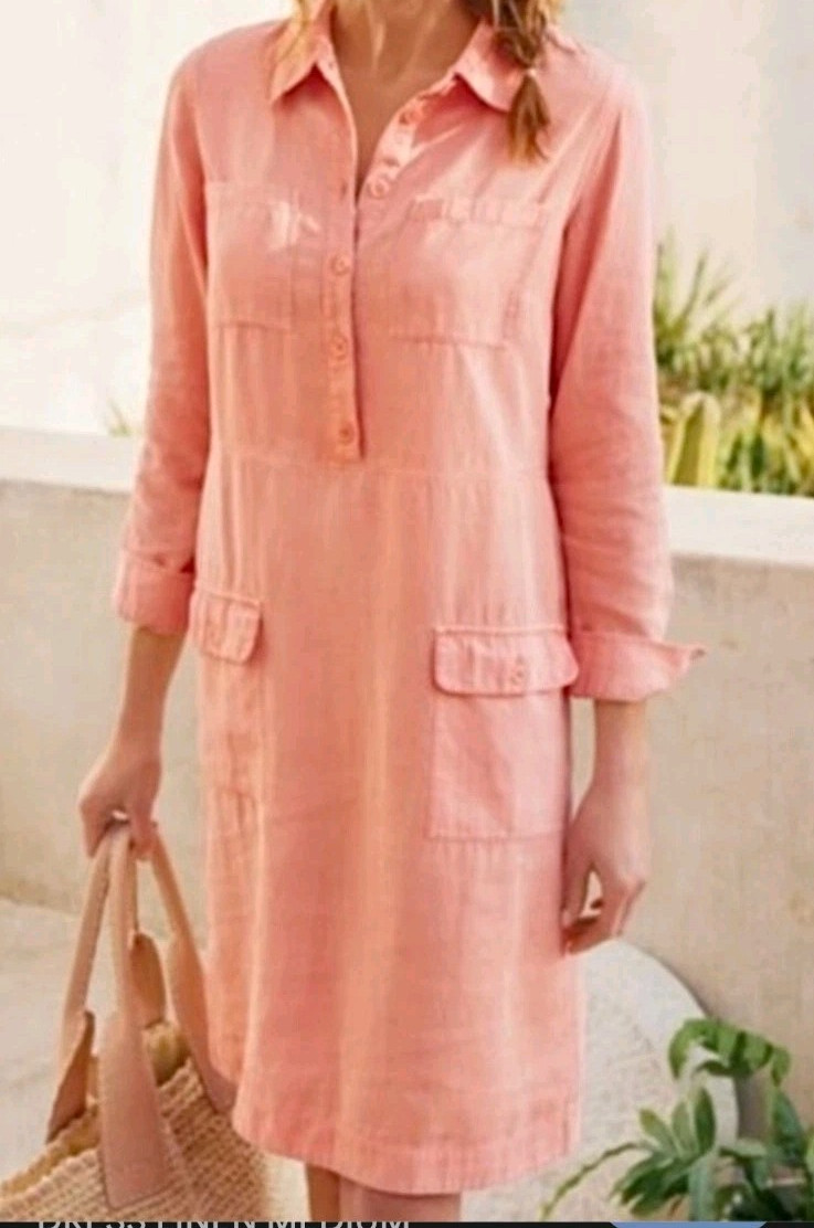 SOFT SURROUNDINGS Kiran Shirtdress Dress Sz M Peach Linen Cotton Lyocell