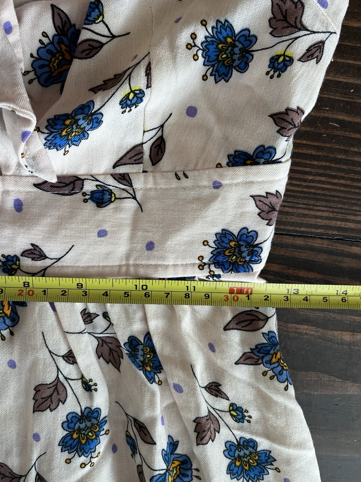 J.O.A Just One Answer Button Floral Dress (XS) Cream Blue Brown Linen Feel