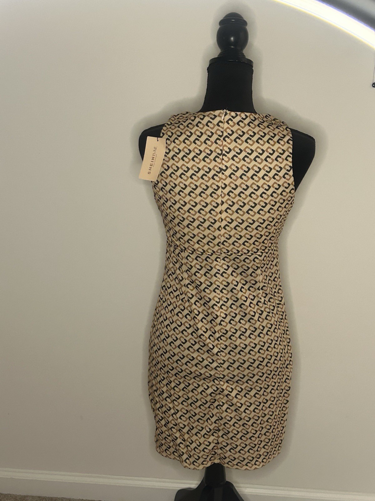 SHEINDALE Geometric V-Neck Sleeveless Sheath Knee Length Dress M EU 38 US 6