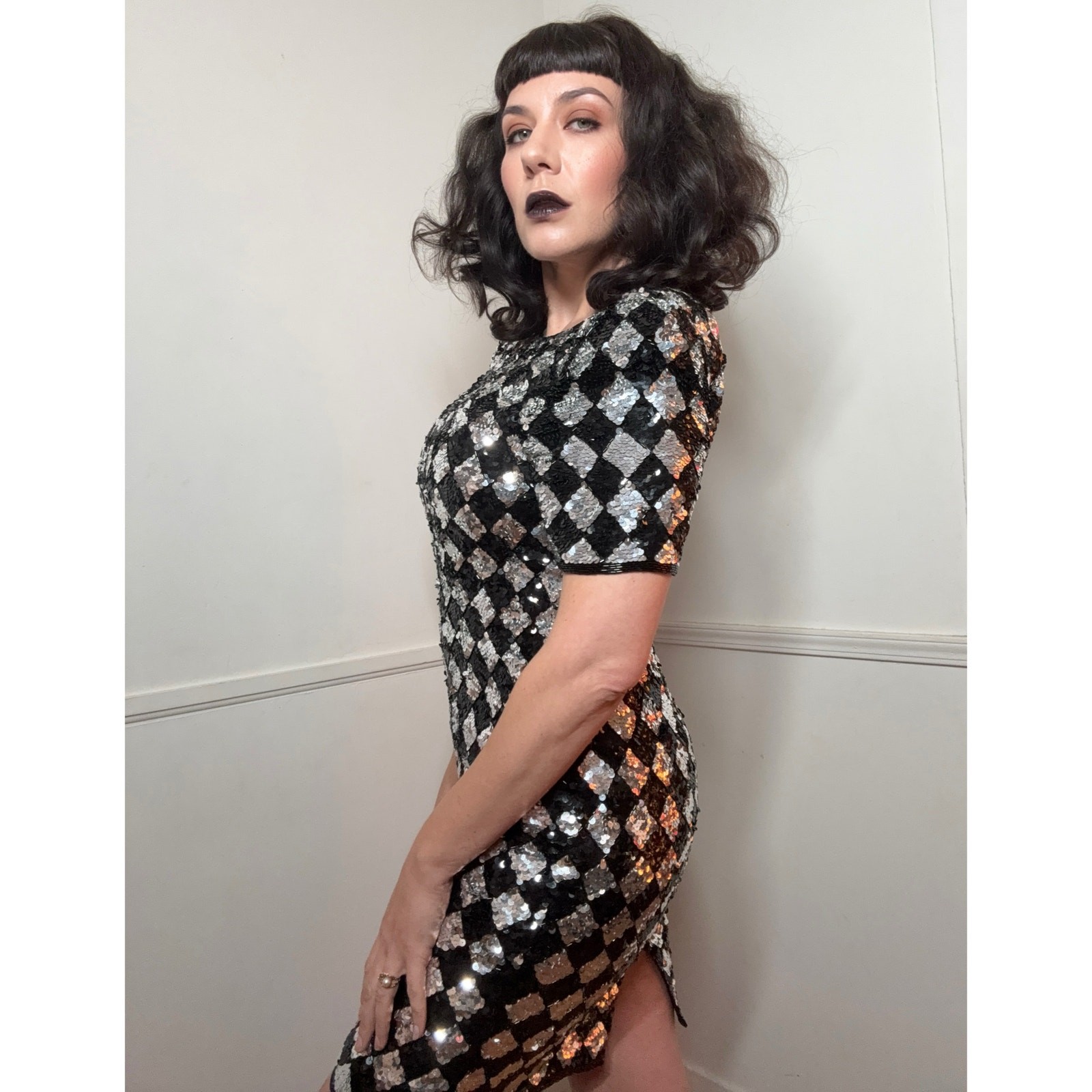 1980s Vintage NWT Harlequin Sequined Mini by A.J Bari