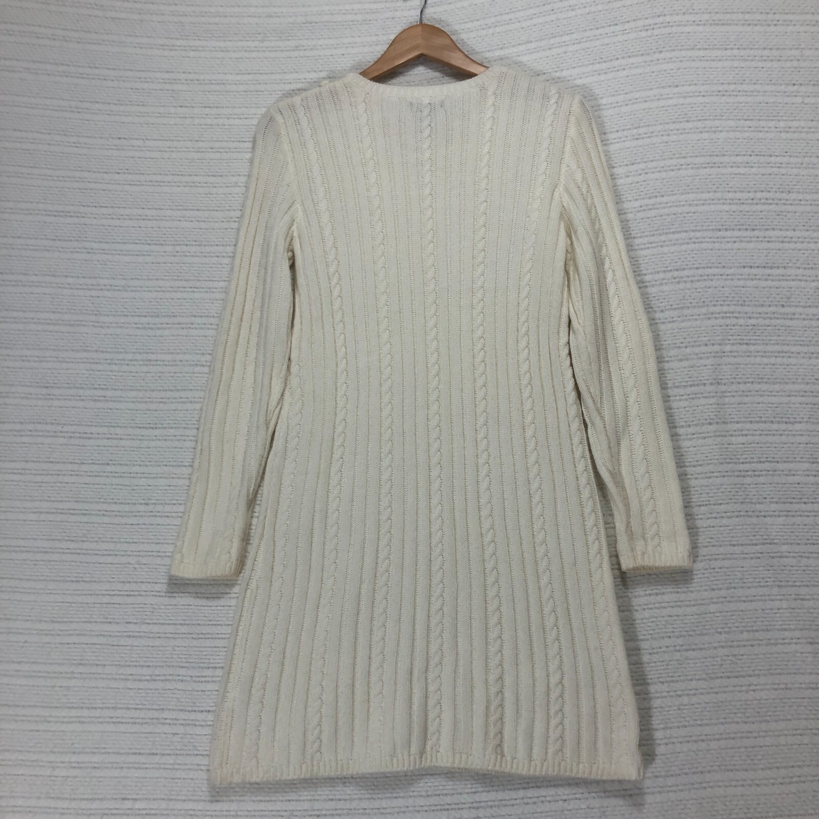 New Directions Cream Cable Knit Pom Pom Bobble Sweater Dress Small Ivory Mini