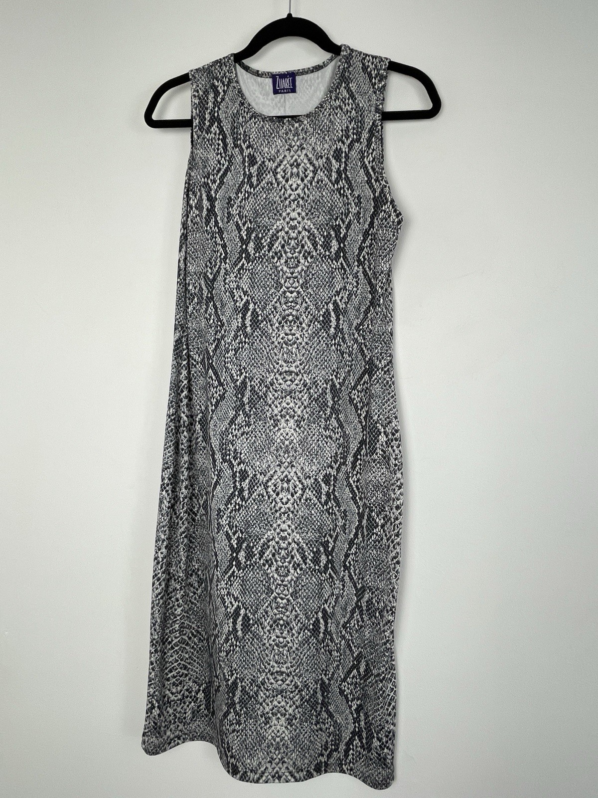 Zuarée Paris L Grey White Snake Print Sheath Dress Knee-Length Polyester Spandex