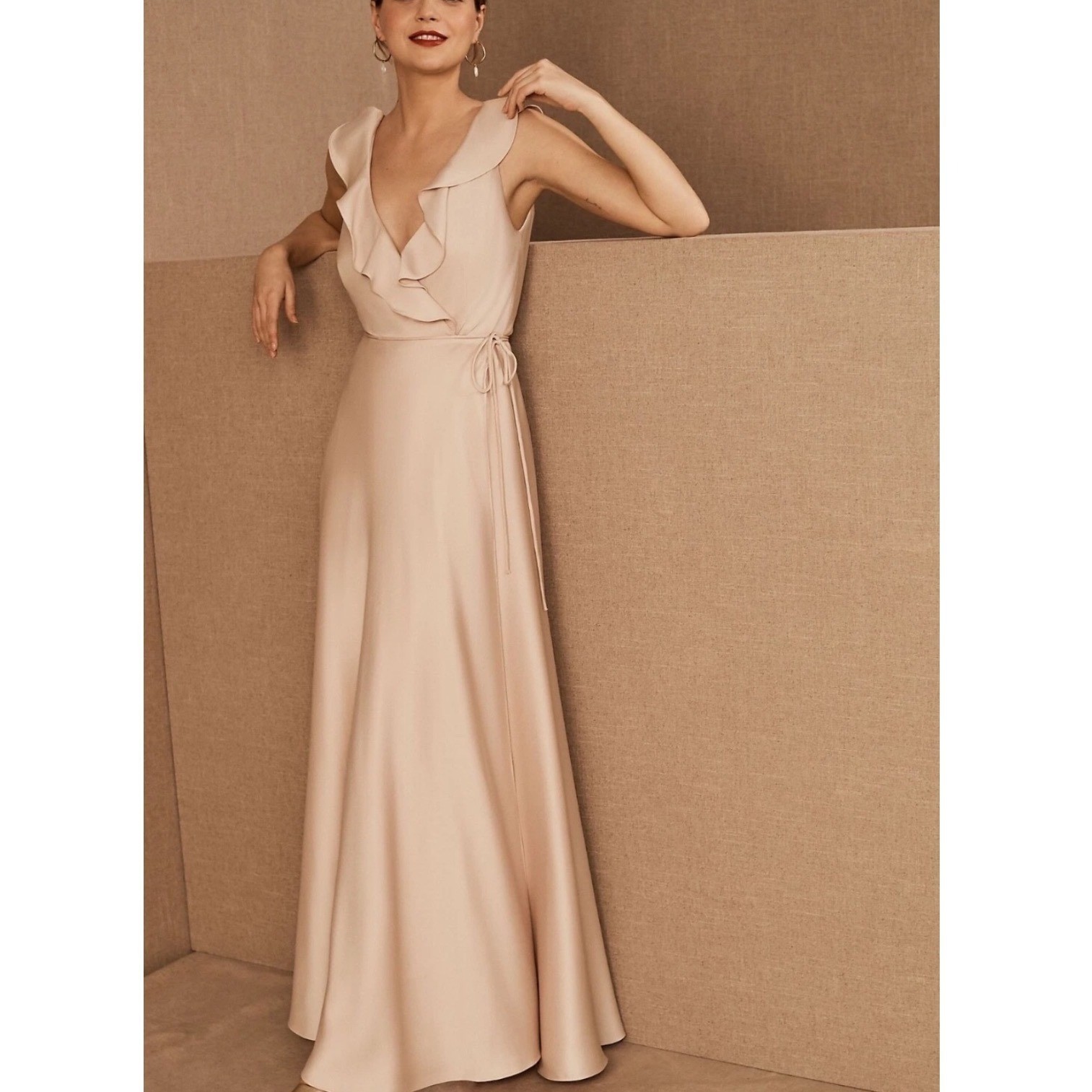Sachin & Babi Tansy Satin Charmeuse Maxi Wrap Dress NWT Size 8 Blush Nude READ