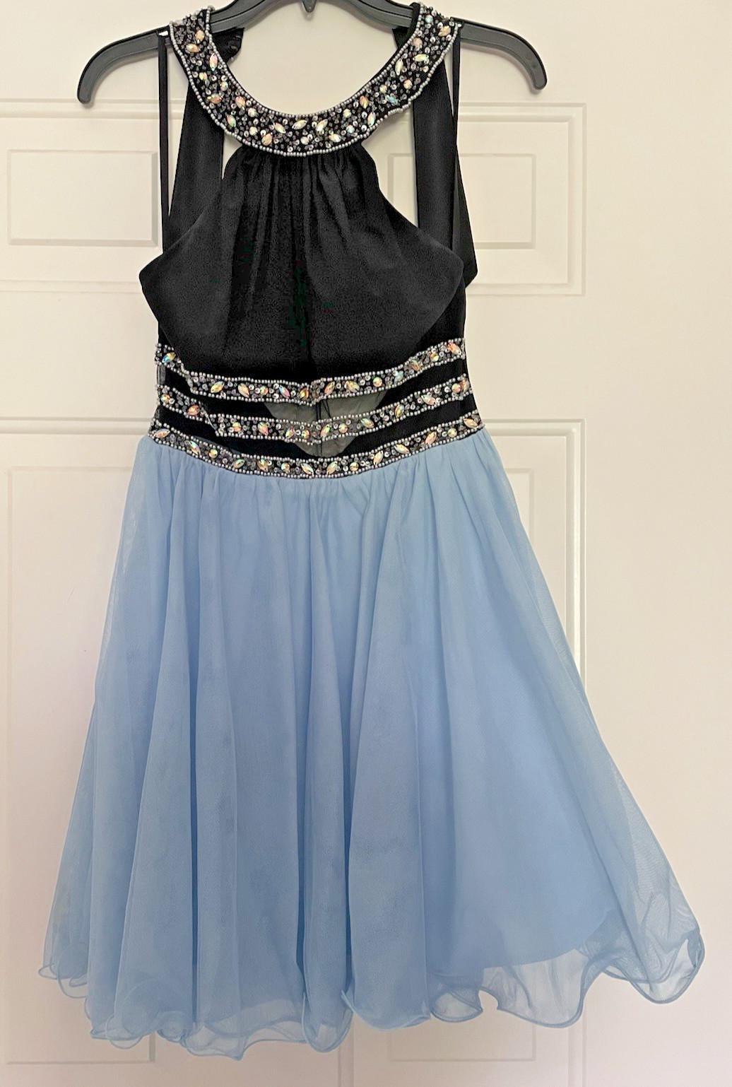 Blondie Nites Fit and Flare Black and Blue Formal/Prom Dress Juniors Size 3
