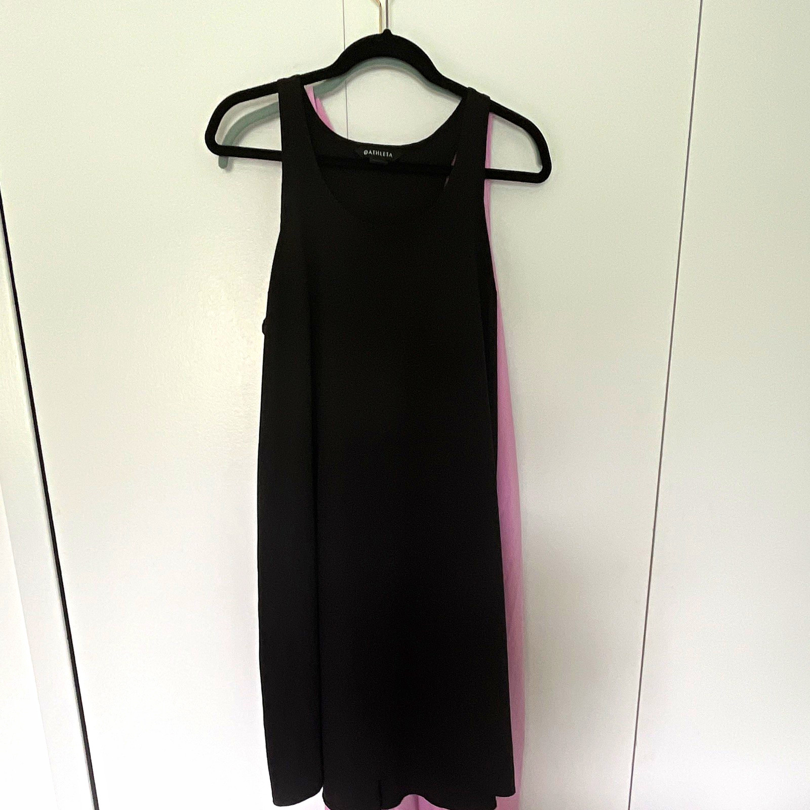 ATHLETA Women’s Size S Black/Pink Colorblock Shift Midi Dress Sleeveless