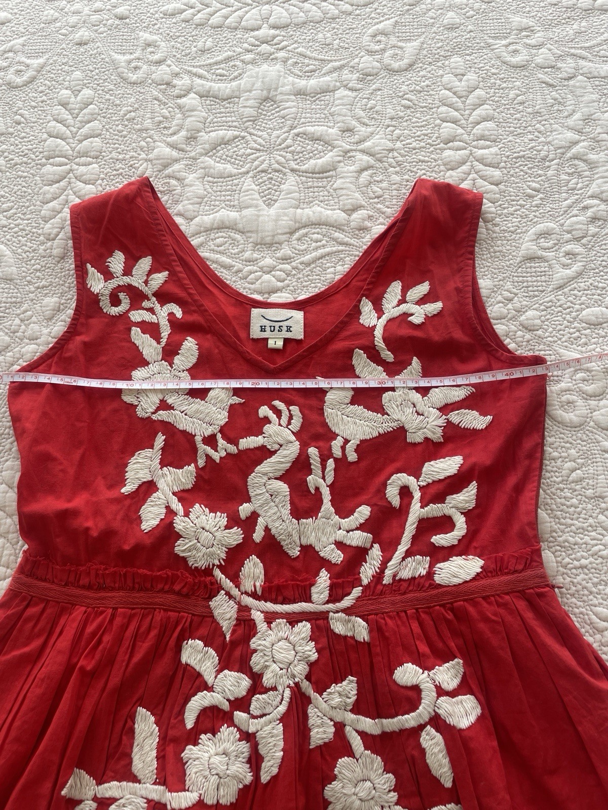 Husk Red Mexican Embroidered Boho Dress