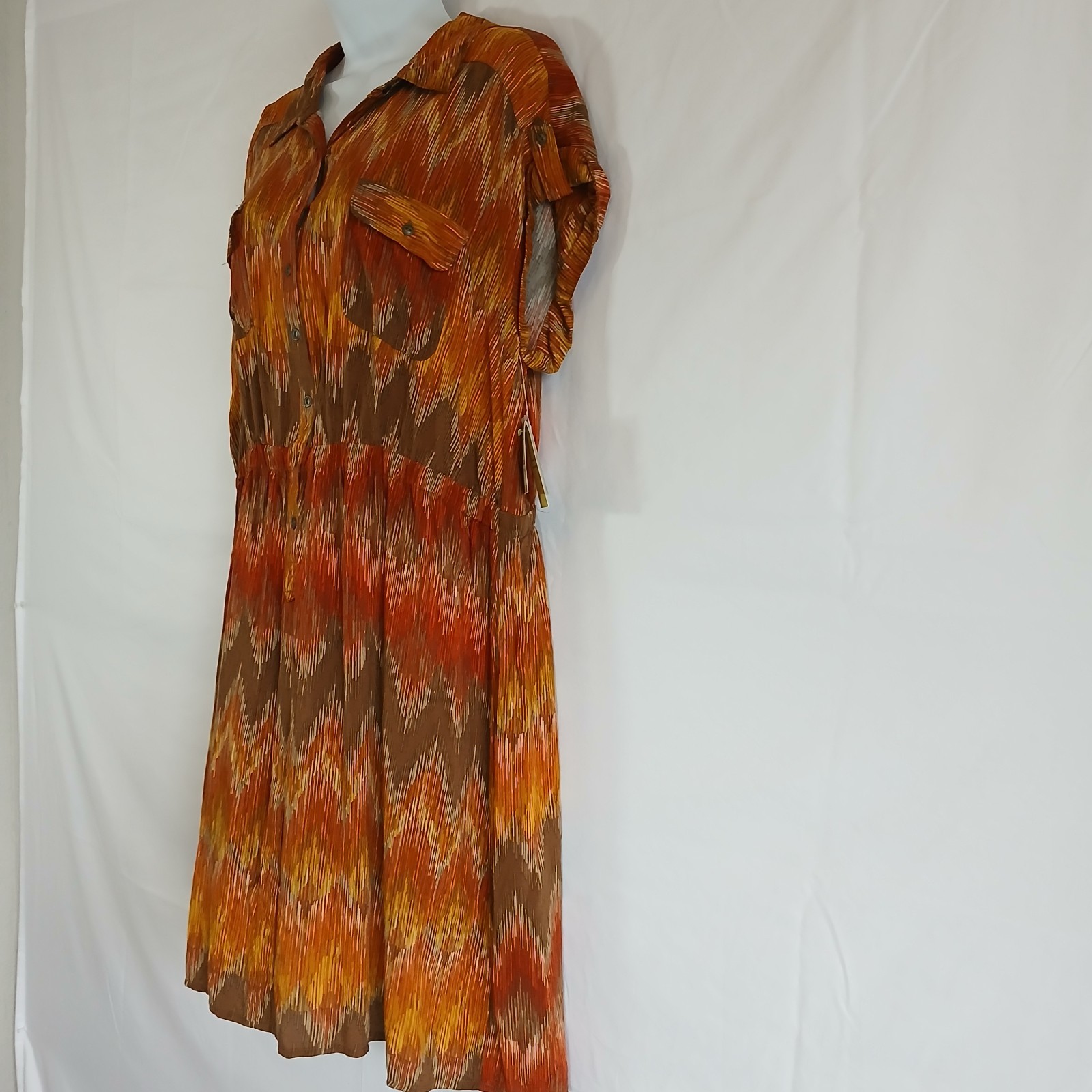 Sonoma Dress Brown Chevron Pattern 1/2 Button SZ X NWT Casual Fall Work Wear