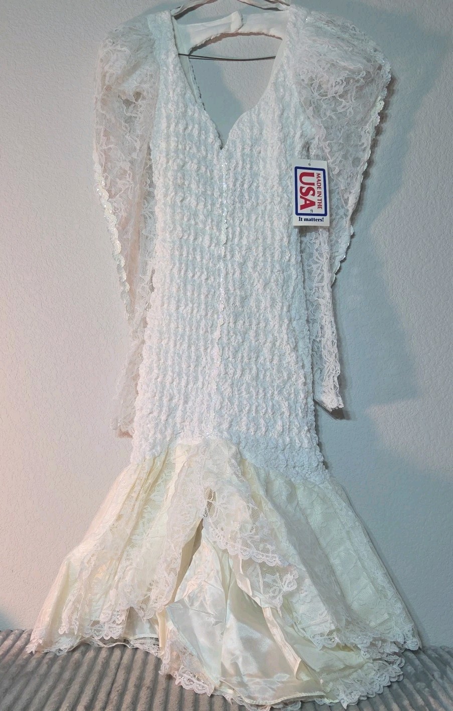 Vtg NOS ONON 80s Lace Sequins 100% Acetate Dress Formal Small Sz 3 USA Made NWT