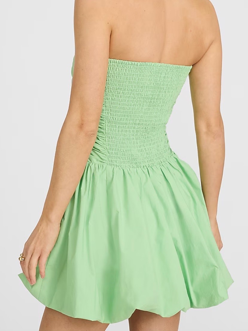 MINT COLORED STRAPLESS DROP WAIST BUBBLE HEM MINI DRESS WITH POCKETS – NWT