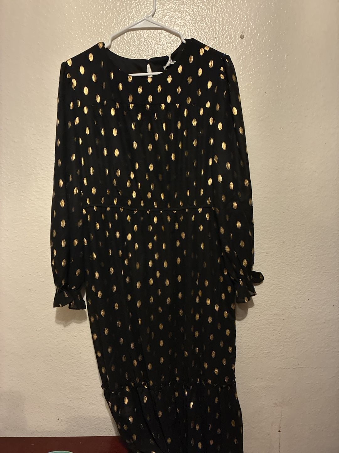GRACE KARIN Women’s Long Sleeve Gold Polka Dot Ruffle Hem Dress