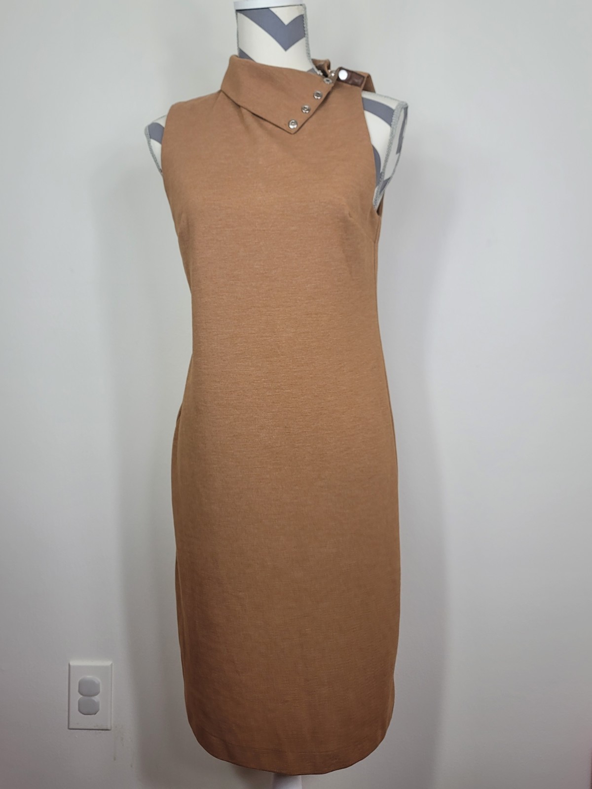 Ralph Lauren Sport Sz M Camel Sleeveless Knit Sheath Dress Mock Neck Minimalist