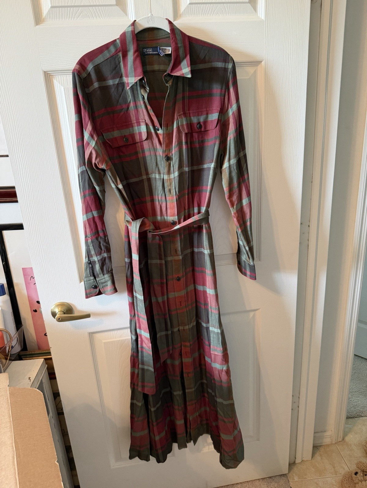 Polo Ralph Lauren Plaid Belted Button-Front Collared Dress S
