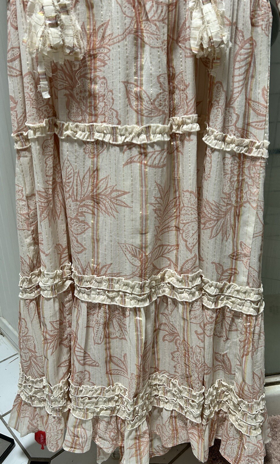 Miss June Paris Cotton Boho Chic Maxi Rose Gold Silver Lame O/S New With Tags