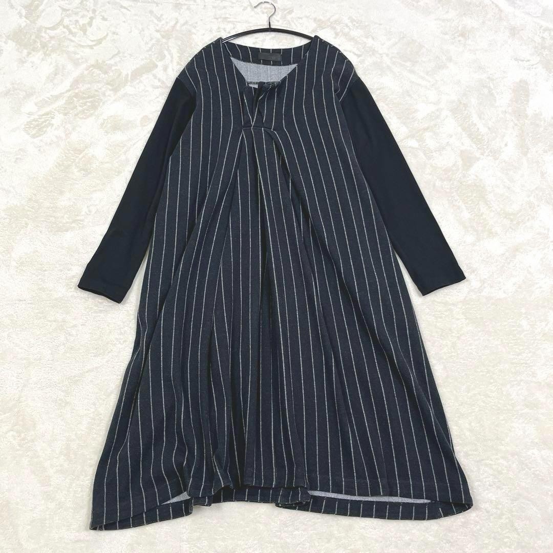 MOYURU Sensounico Striped Long Sleeve Dress Black Pockets Length 110cm Japan