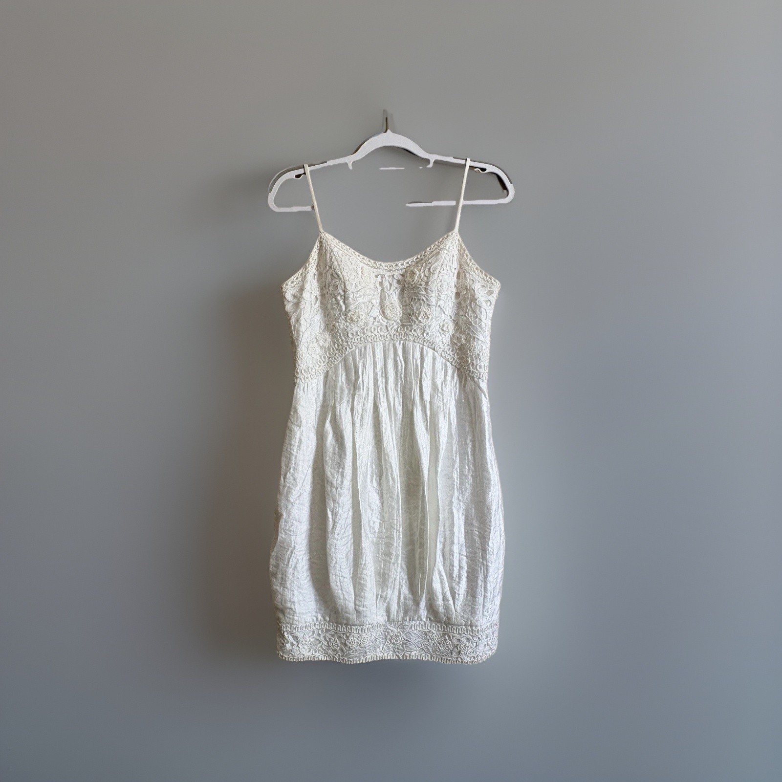 Sue Wong Mini Dress Womens 10 White Bubble Hem Crochet Lace Boho Sorority Rush