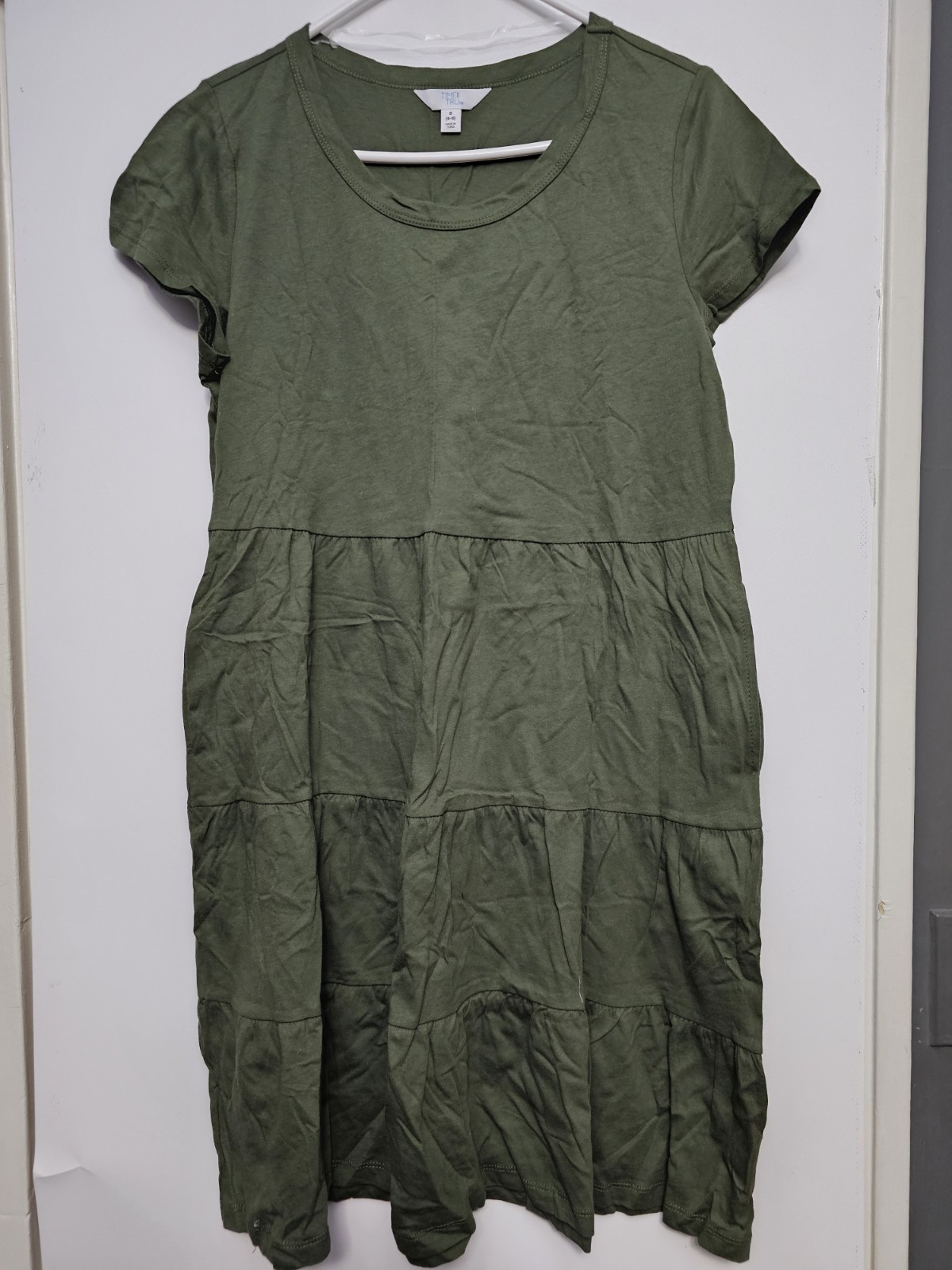 Time and Tru Women’s Short Sleeve Tiered Knit Dress, Size S 4-6 Sea Turtle Green