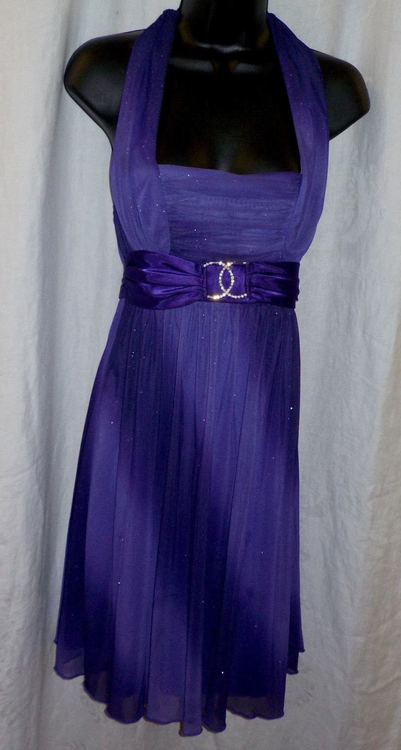 Vintage City Triangles Dress Size S Purple Sparkle Halter Lined Empire Polyeste