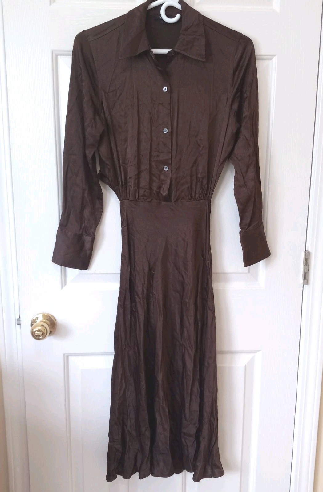 RAILS Kathleen Moss Women Brown 1/2 Button Rayon Satin Casual career Party Dress