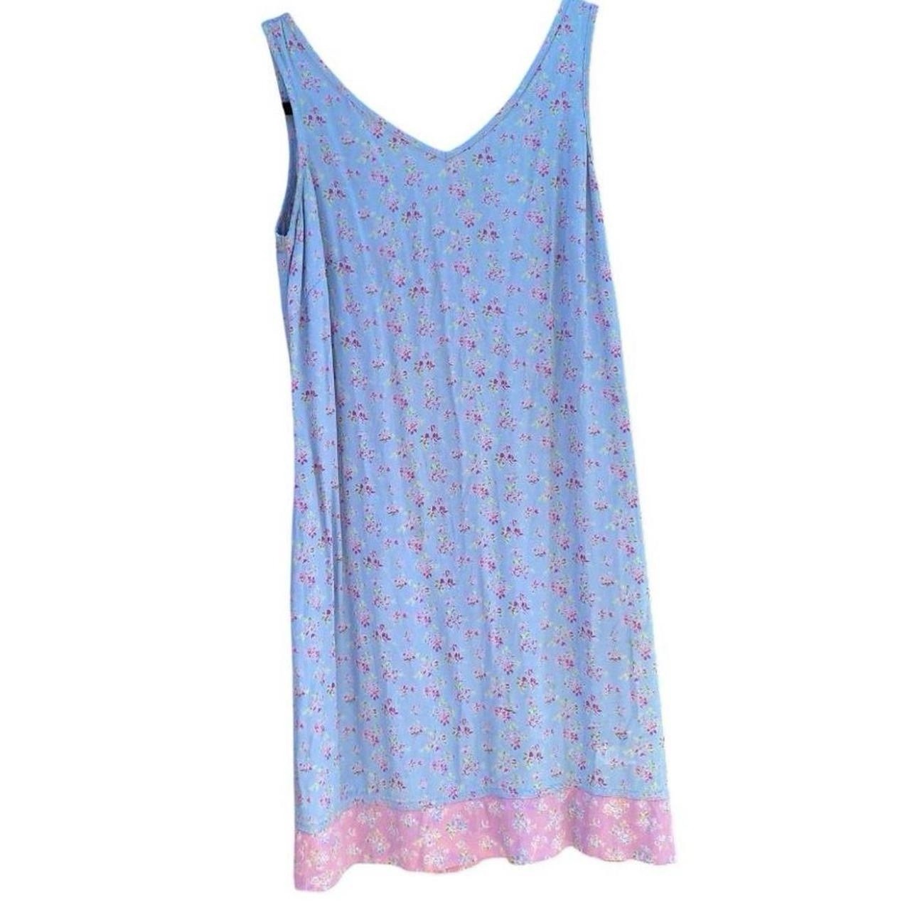 Vintage 90s Gap Blue Floral Mini Dress with Lavender Trim