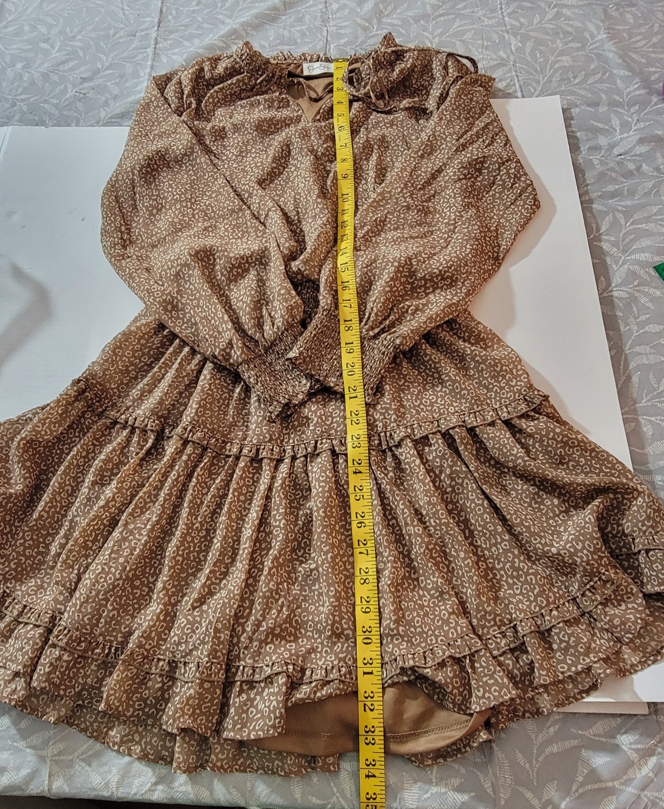 Jessica Simpson Brown Leopard Print Smocked Ruffle Tiered Mini Dress SMALL