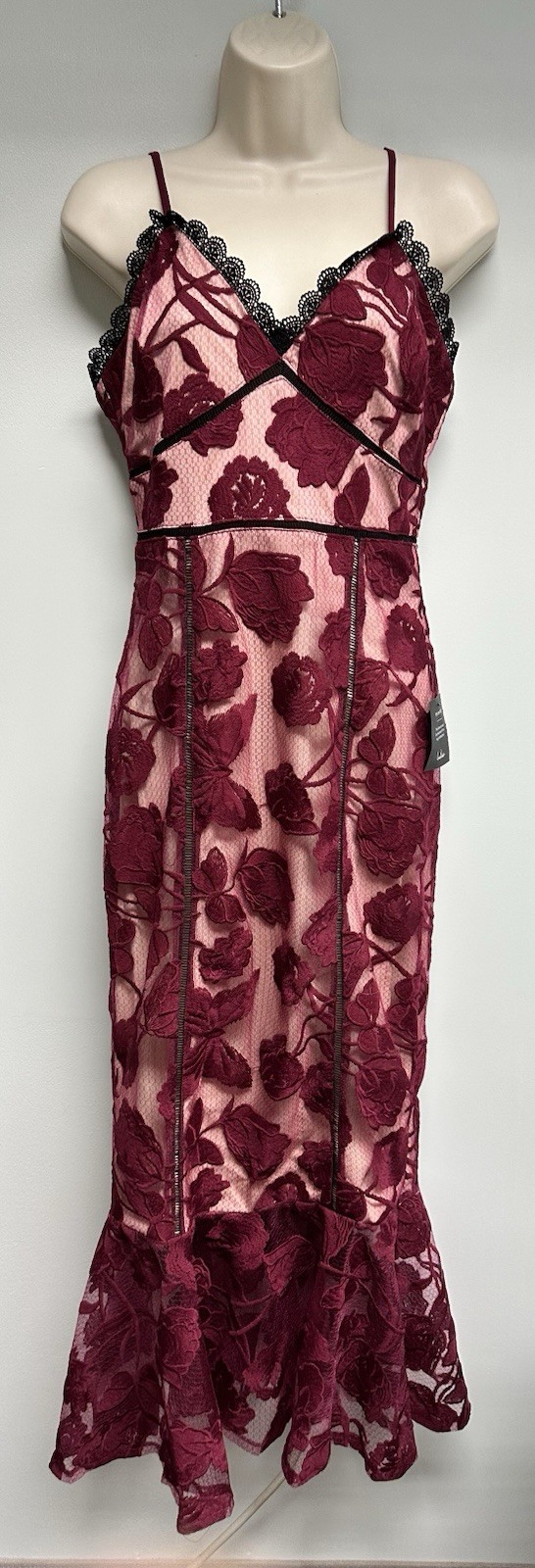 Lulus Sz S Alluring Dream Floral Mesh Lace Long Mermaid Silhouette Gothic Dress