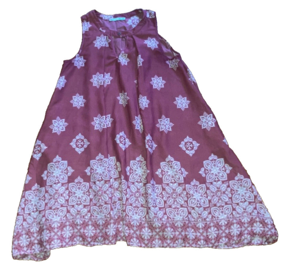 Women’s Maurice’s Maroon Floral Design Side Pocket Dress M Good Condition