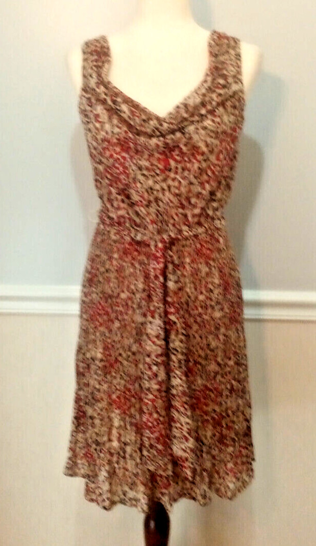 Sweetheart Neckline Plisse Dress sz S Red Gold Tan Textured Chiffon
