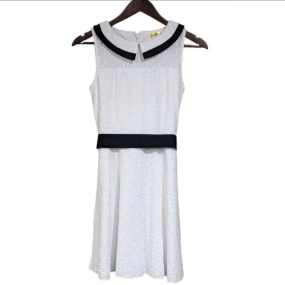 Modcloth Nautical Lace Mini Sundress Sz Small White Navy Sailor Collared Preppy