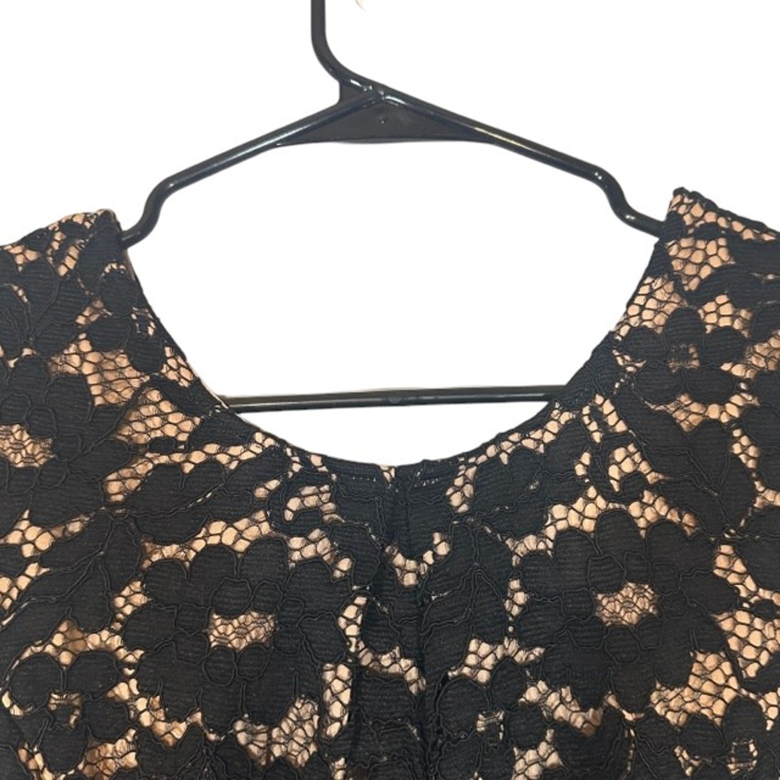 Esley Black & Cream Lace Overlay Short Capped Sleeve Bodycon Dress Women Sz S