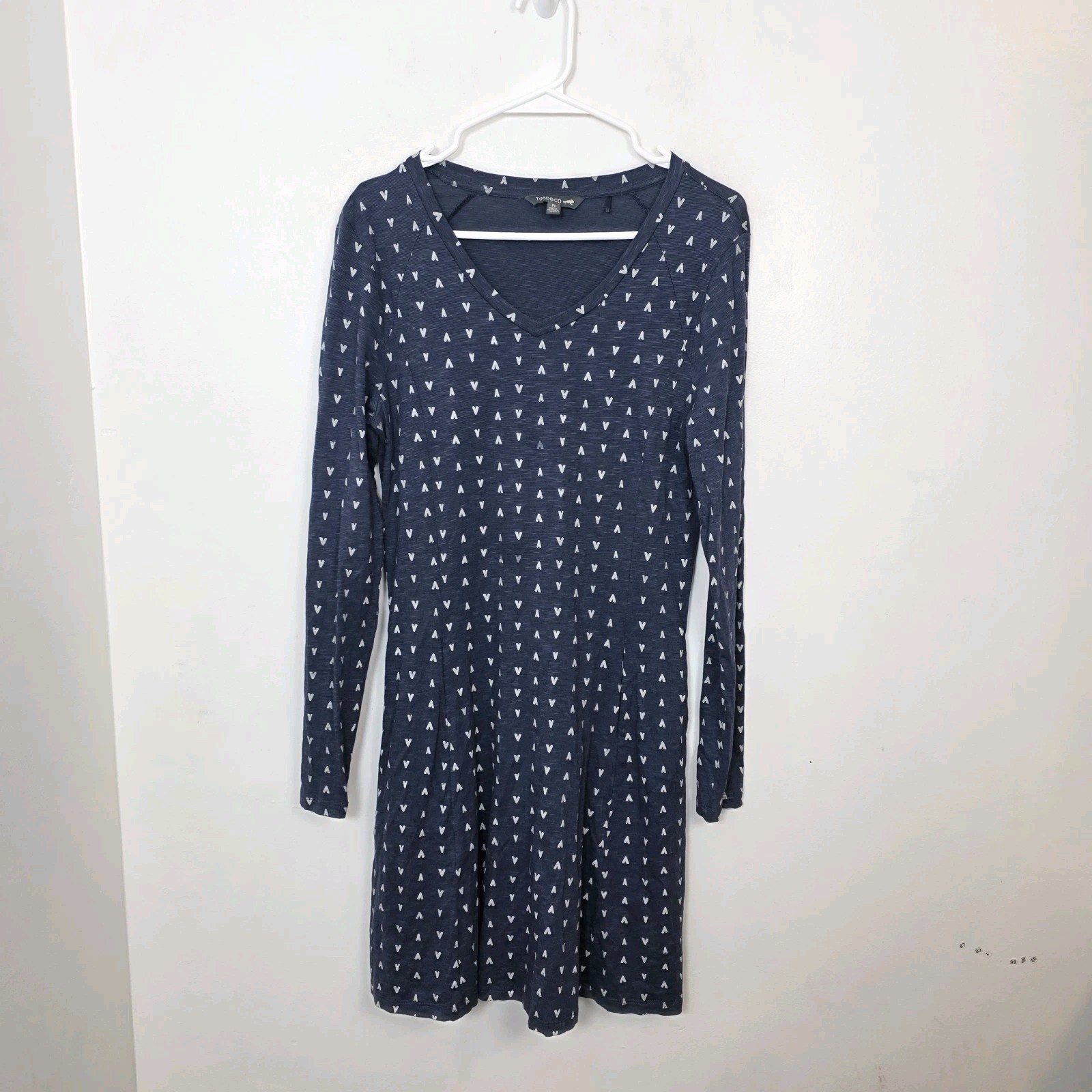 Toad & Co Blue Heart Organic Cotton Windmere Long Sleeve Outdoor Dress Size M