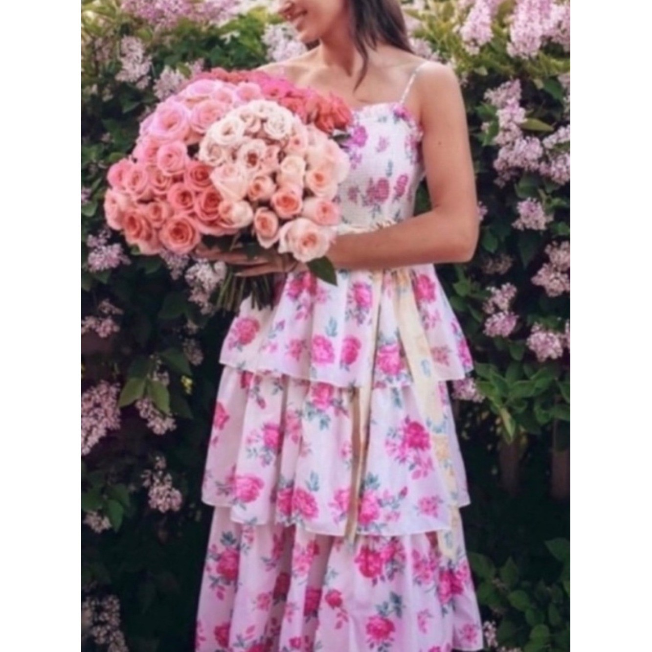 LoveShackFancy | X Target Elise Tiered Pink Floral Sundress Smocked Ruffle Midi
