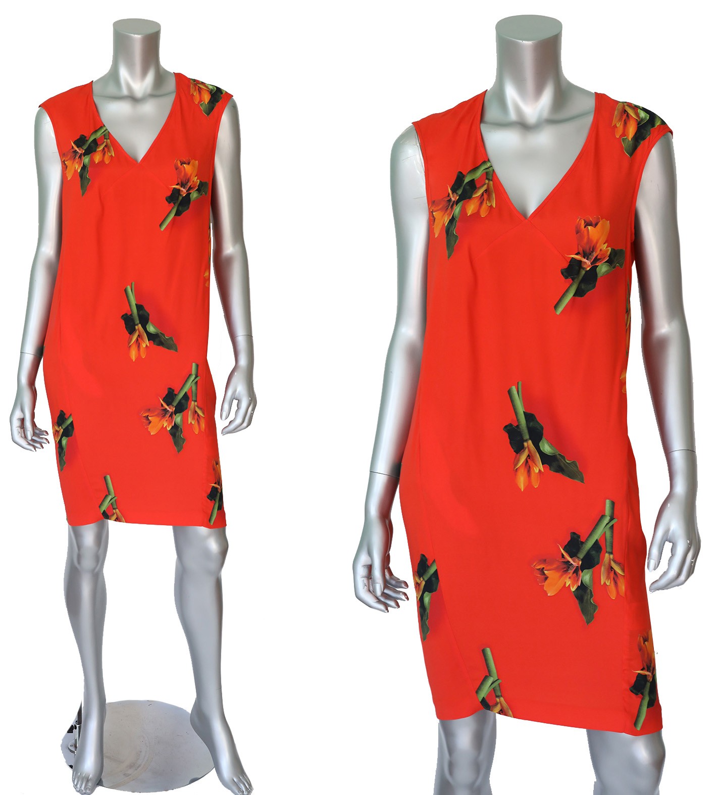 CACHAREL PARIS DRESS VIBRANT FLORAL PRINT SILK SLEEVELESS V-NECK sz 42