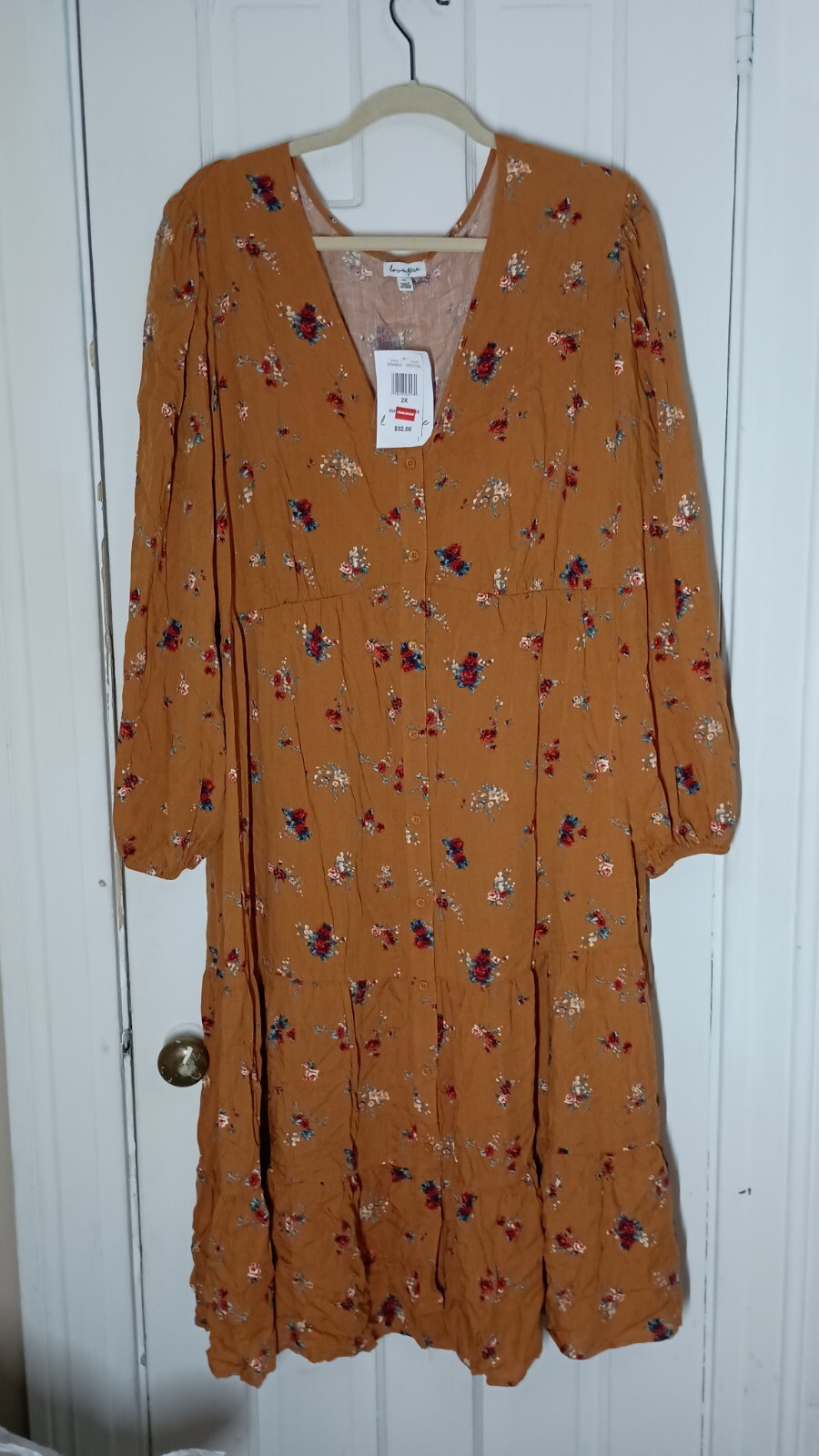 NWT 2X Love Fire Midi Floral Romantic Swing Brown Dress New A3